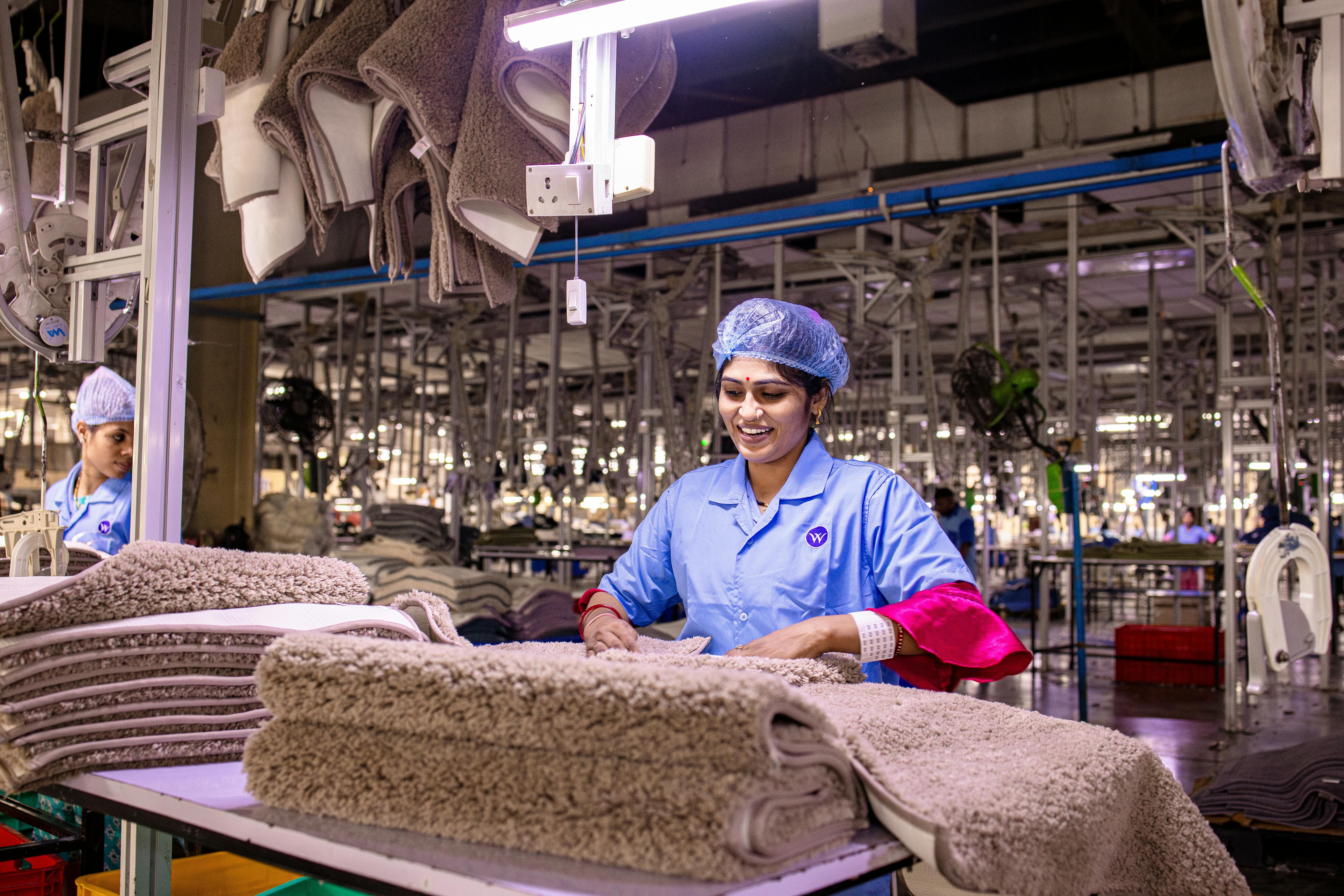 Industrial textile manufacturing facility with advanced fabric production equipment